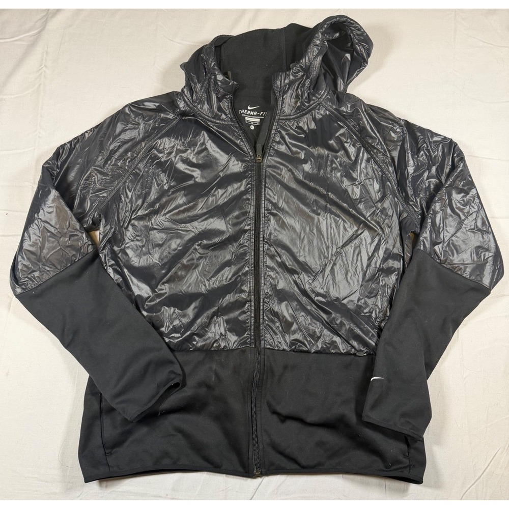 Nike Therma-FIT Hybrid Running Jacket Mens XL Black Full Zip Hoodie Thumbholes